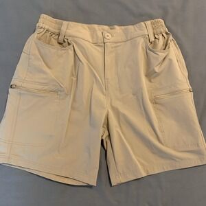 Willit Shorts Mens Large Khaki Quick Dry Stretch Hiking Zip Pocket Elastic Waist